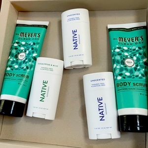 3-new Native deodorant , 2-new Mrs meters scrubs